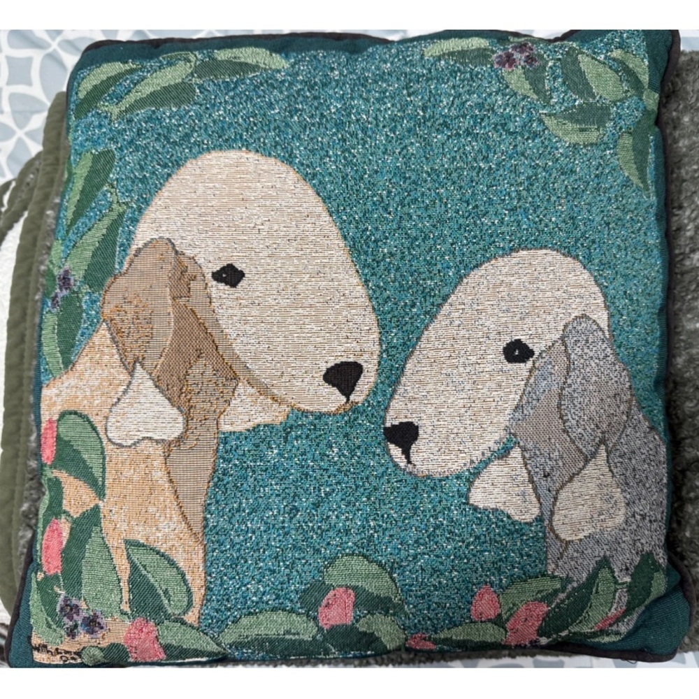 Vintage Tapestry Bedlington Terrier Throw Dog Pillow